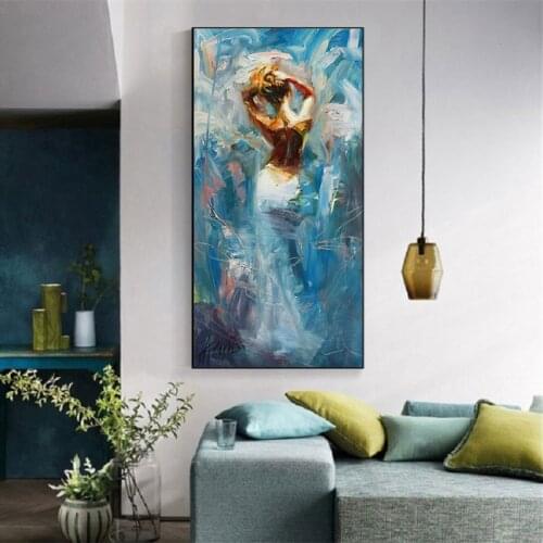 Wall Art Blue Figure Oil Painting on Canvas Posters Prints Abstract Women Wall Pictures for Living Room Home Cuadros Decor