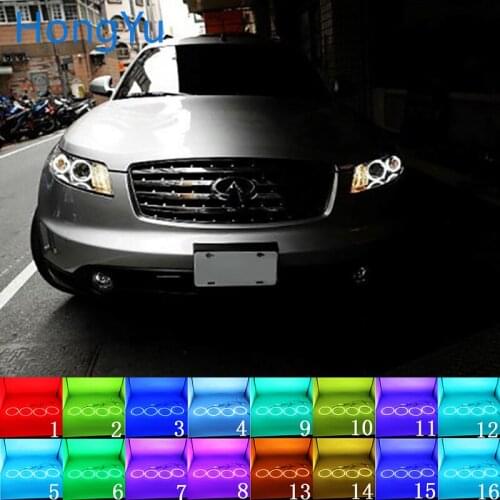 Latest Headlight Multi-color RGB LED Angel Eyes Halo Ring Eye DRL RF Remote Control for INFINITI FX35 FX45 2003-2008 Accessories