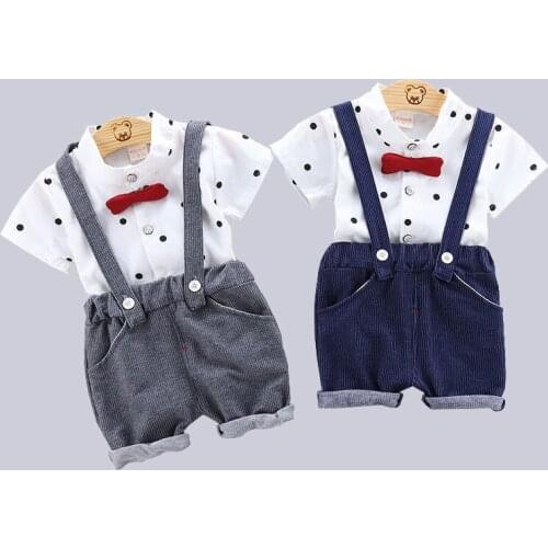 New Strap Kids Clothing Sets Shorts White Shirt Summer Baby Boys Clothes 2 Pcs Children Clothing Baby Boys Formal Clothing 1-4 Y
