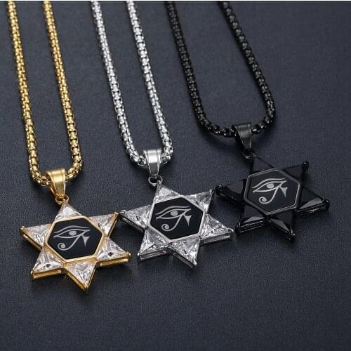 New Trendy Egypt Eye of Horus Pendant Necklace Six-pointed star David Mens Womens Amulet Rune Pendant Accessories Party Jewelry
