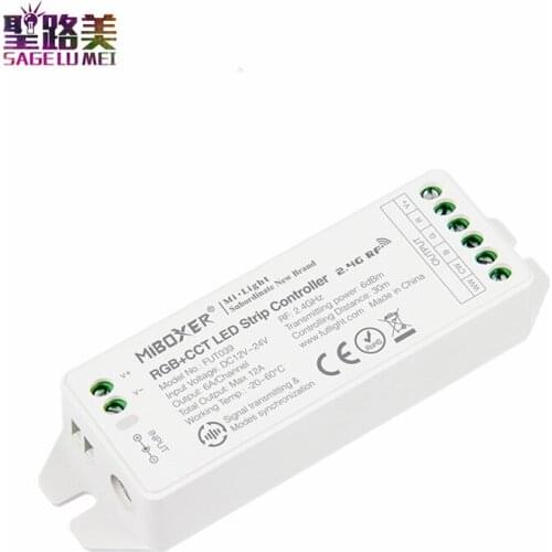 FUT039 upgrade DC12V~24V 2.4GHz RGB+CCT LED Strip Controller Dimmer , Support remote / app / voice / DMX512 control 6A/Channel