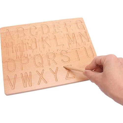 Montessori Language Learning Board Toy English Alphabet & Digitals 0-9 Writing Practice Toys for Kids Beech Boards 2 Sides Gift