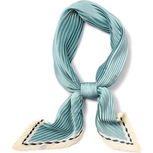 Solid Color Small Bandana Women Silk Crinkle Scarf Pleated Neck Scarf Handkerchief Design [3998]