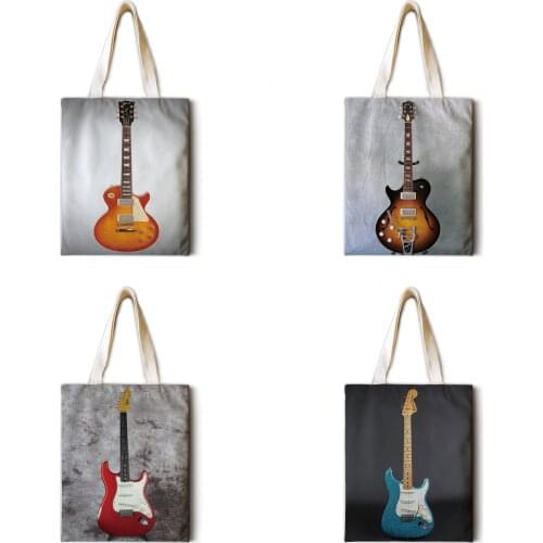 Ladies casual canvas bag electric guitar main picture tote bag Ladies shoulder bag reusable handbag