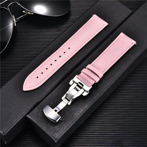 Fashion Leather Watchbands with Stainless Steel Butterfly Buckle Watch Accessories Women Bracelet Straps 18mm 20mm 22mm 24mm