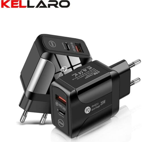KELLARO PD Type C Quick Wall Charger 18W QC3.0 Mobile Phone Fast Charge Adapter for Iphone 12 Huawei Samsung Xiaomi