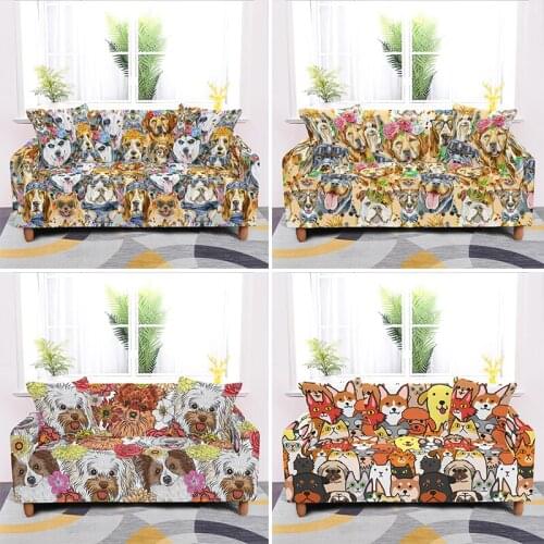 Pet Dog Animal 1/2/3/4 Seat Sofa Cover For Living Room Elastic Stretch Slipcovers Sectional Couch Covers Home Textile