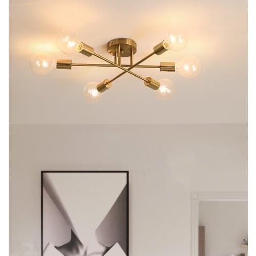 Nordic Modern chandelier Sputnik lamps semi-embedded ceiling lamp brushed antique gold lighting 6 lights home decoration