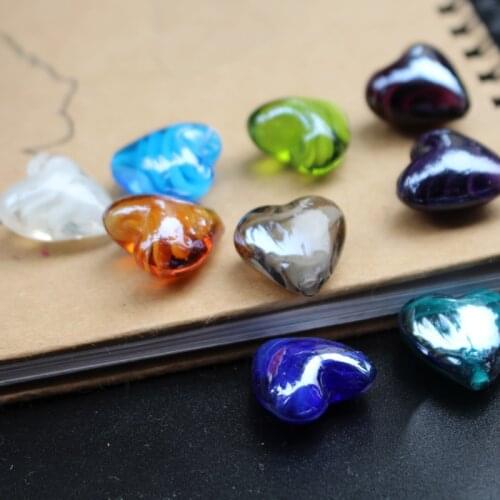 10Pcs 20mm Handmade Lampwork glass beads Heart Shape Loose Beads With inner stripes Multi-Color for Bracelet jewelry &DIY