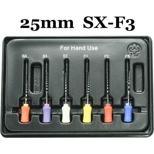 6pcs/Pack Dental needle files Hand use Universal Root Canal Niti File endodontic endo instrument 25mm SX-F3
