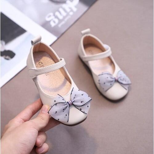 Girls Princess Shoes 2021 New Style Korean Bow Fashion Childrens Shallow Shoes Soft Bottom PU Leather Shoes
