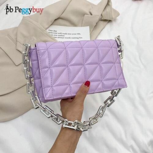 Versatile Ladies Checker Pattern Shopping Handbags Casual Solid Color Women Shoulder Bag Thick Chain Subaxillary Bags