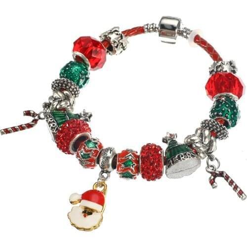 Snowflake Christmas Mix Style Rope Chain Bracelet DIY Red Crystal Beads Charm Bracelets Bangles for Women Jewelry Christmas Gift