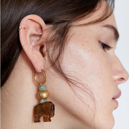 Vintage retro wood elephant pendant drop earring wioman dangle earrings