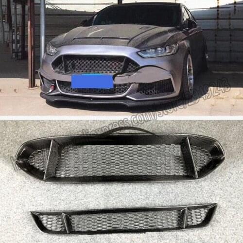 For Ford Mondeo Fusion 2013-2018 REAL Carbon Fiber High Quality Upper + Lower Frame Front Grille Honeycomb
