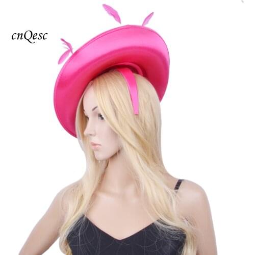 Hot pink fuchsia Large saucer fascinator Satin hat for Kentucky derby