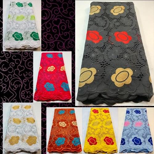 Jacquard Peach Blossom Style 5 Yards Flexible Cotton Fabric Brocade Embroidery Nigerian High Quality Lace Cloth 2318F2