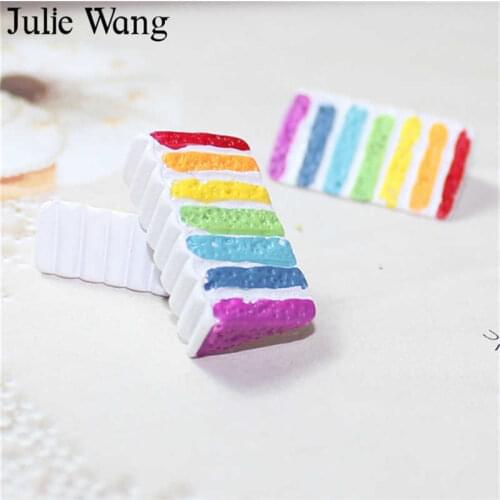 Julie Wang 10PCS Resin Rainbow Cake Charms Artificial Food Pendants Jewelry Making Accessory Miniature Table Decor