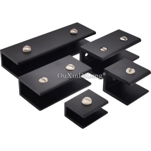 10PCS Aluminum Alloy U-shaped Black Glass Clip Bathroom Bracket Fixing Clamp Accessories Glass Free Drilling for 5-10mm GF573