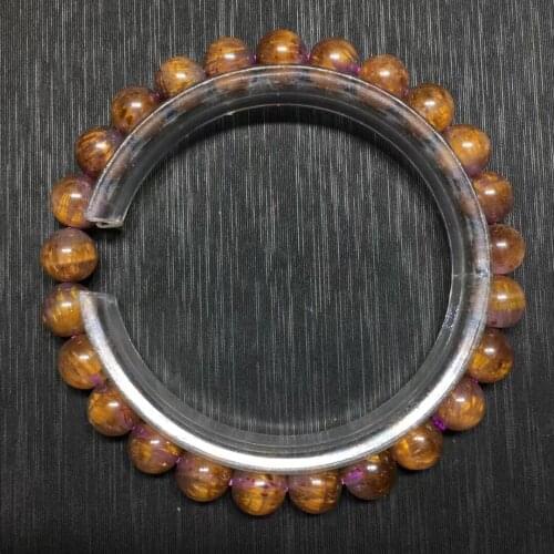 100% Natural Cacoxenite Auralite 23 Purple Rutilated Quartz Bracelet 7.6mm Clear Round Beads Bangle Women Men AAAAAA