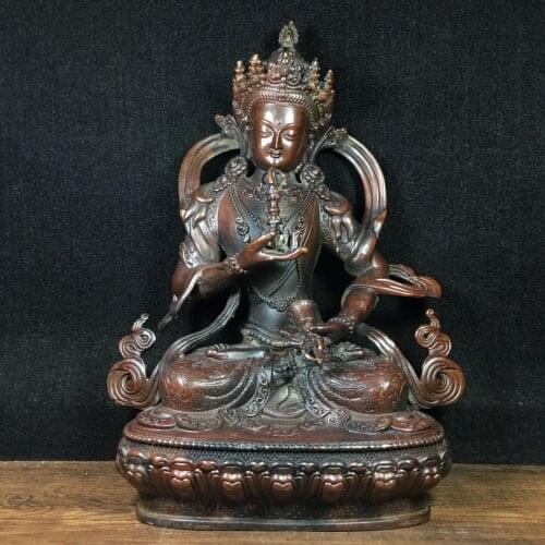 12" Tibet Buddhism Old Bronze Cinnabars Vajrasattva Buddha King Kong Hand Bodhisattva Mahasattva Esoteric teaching