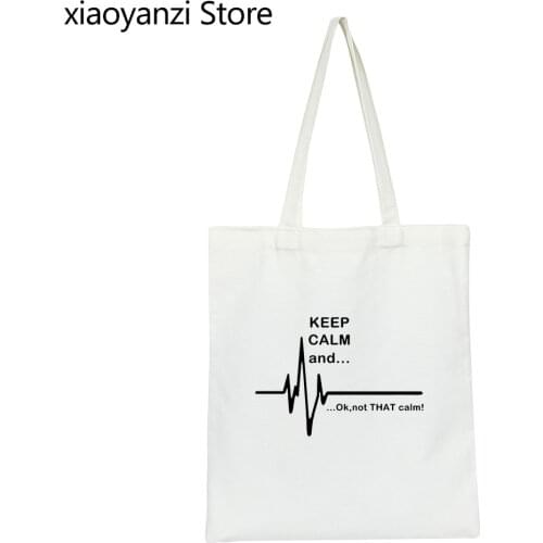 2021 Keep Calm and...Not That Calm EKG Heart Rate funny Reusable Shopping Bag Cute Tote Student Books Bags casual Shoulder Bags