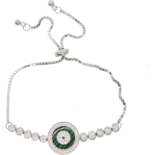 2021 New Simple Design Turkish Sliver Color Evil Eye Bracelet Pave CZ Green Eye Chain Bracelet Fashion Charm Bracelets For Women