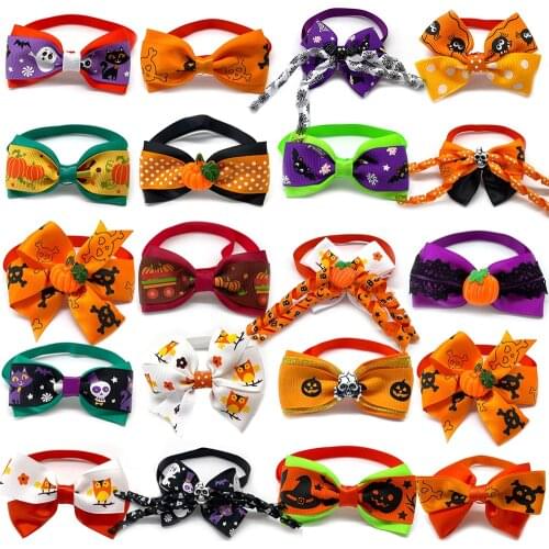 50/100pcs Halloween Style Pet Supplies Dog Bow Tie Skull Pet Dog Cat Bowknot Small Dogs Bowtie Neckties Pet Grooming Accessories