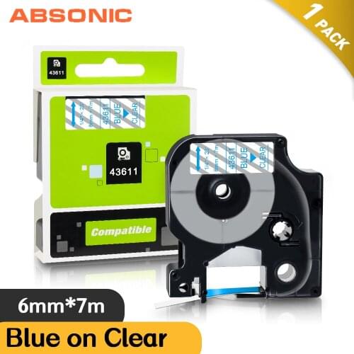 Absonic Compatible Dymo D1 6mm 43611 Blue on Clear Label Tapes Ribbon Replace Dymo D1 Label Printer for Dymo LM160 LM280 Maker