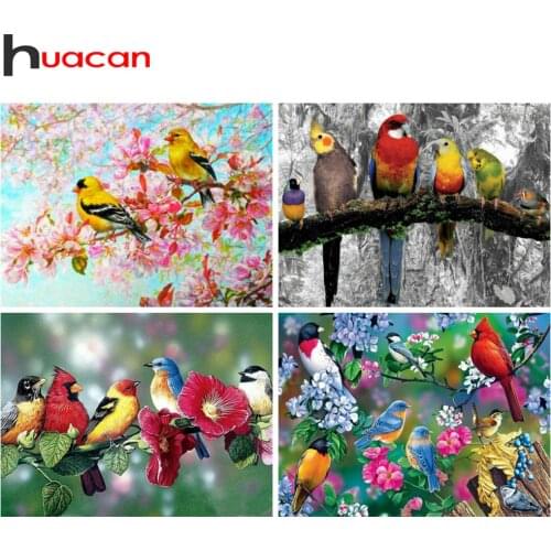 Huacan 5d Diy Diamond Painting Parrot Paintings For Interior Embroidery Mosaic Animal Tree Rhinestone Pictures Home Decor