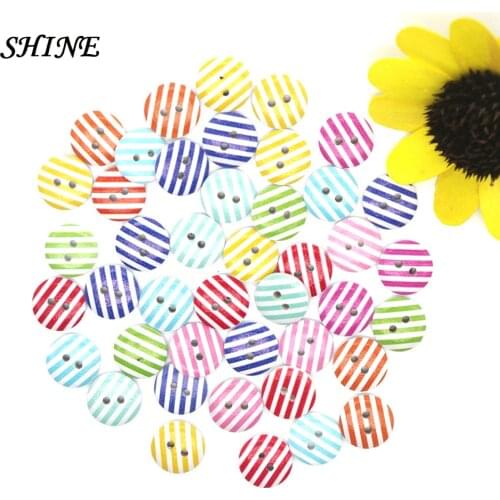 SHINE Wooden Sewing Buttons Scrapbooking Round Mixed Two Holes Stripe 15mm Dia. 50 PCs Costura Botones Decorate bottoni botoes