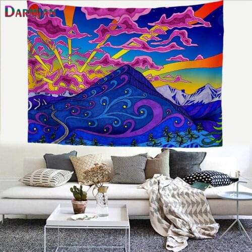 DARMIAN Psychedelic Colorful Landscape Pattern Art Tapestry Decorative Wall Hanging Carpet Bedding Outlet Door Curtain Textiles