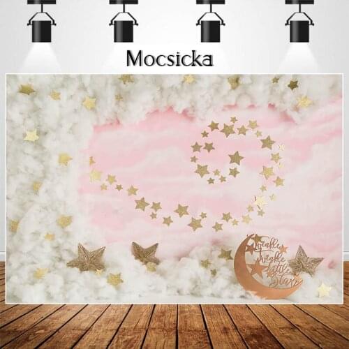 Golden Stars Moon Decoration Photography Studio Photo Background Girl 1st Birthday Cake Smash Backdrops for Photography