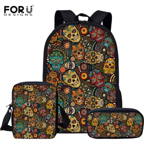 FORUDESIGNS Skull Backpack for Teen Boy Girls School Bag Set Student Bookbag Children Satchel Daypack Mochila Infantil