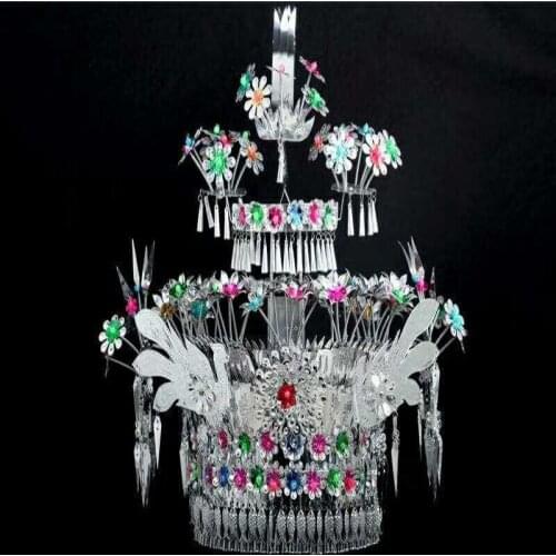 Miao hats Dong ethnic colored silver headgear stage photo area headwear