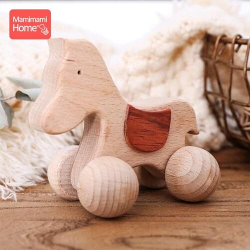 1pc Baby Wooden Animal Car Horse Beech Rodent Wooden Teether Rodent Blank Montessori Toys Newborn Educational ChildrenS Goods
