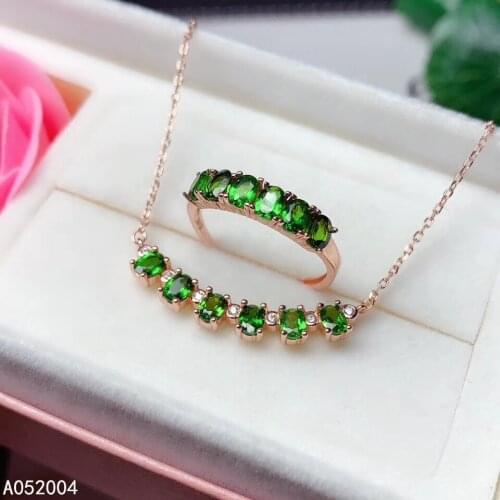 KJJEAXCMY Fine Jewelry 925 sterling silver inlaid natural diopside female ring pendant set classic supports test