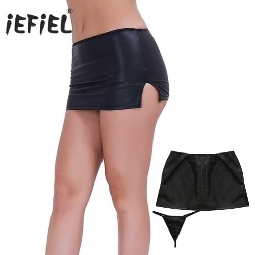 IEFiEL Womens Sexy Mini Skirts Wetlook Mini Skirt with G-string Night Clubwear Sexy Skirts for Womens Clothes Pole Dancing