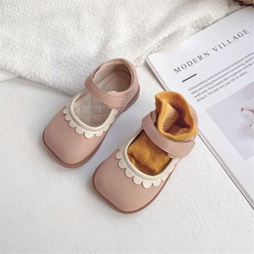 Girls Shoes Genuine Leather Flat Heel Princess Children Toddler Christmas Square Toe Moccasins 2021