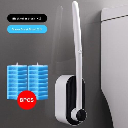 Wall-Mounted Toilet Brush Toilet Long Handle Replacement Toilet Bowl Brush with No Dead Ends Cleaning for Clean Bathrooms