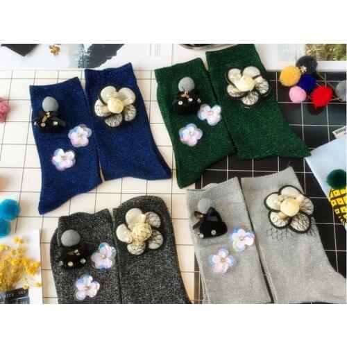 Gtglad New Arrived Korean Style Fashion women Socks Women Spring Winter irregular Sequined flower Gems Hand-made Socks