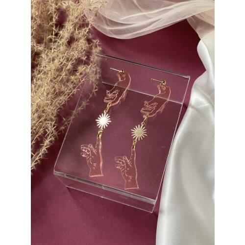 New Style Earrings Hands Touching Mirrored Acrylic Dangle Drop Earrings