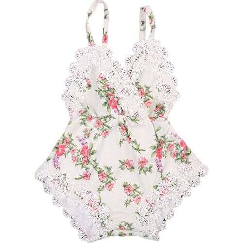 Newborn Baby Girls Clothes Floral Sleeveless Lace V neck Romper Jumpsuit Baby Summer Clothing Sunsuit 0-24M