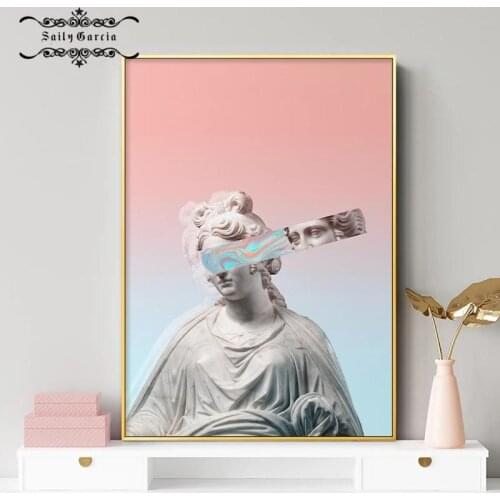 Vaporwave Art David Sculpture Poster and Print Abstract Graffiti Canvas Painting On The Wall Picture for Living Room Home Decor