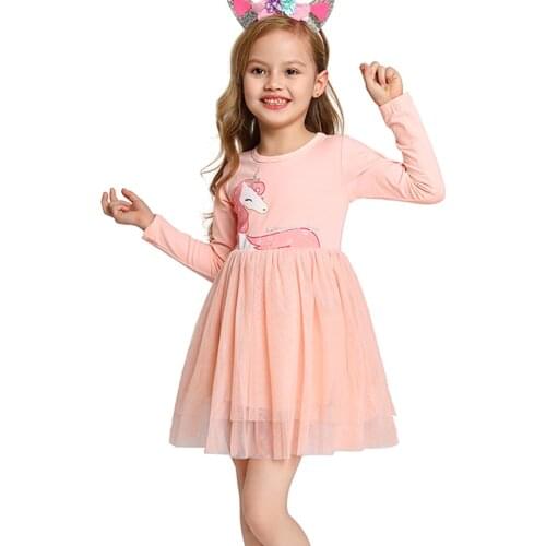 Girls Unicorn Pattern Dress Party Birthday Pink Clothing Kids Long Sleeve Pink Casual Dress Children Spring 2020 New Dress 2-6T