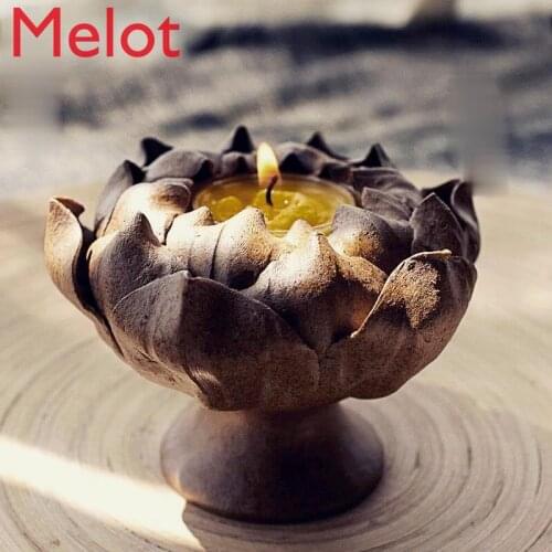 High-End Luxury Lotus Candle Light Incense Holder Incense Burner Handmade Thick Clay Zen Ancient Style Small Ceramic Ornaments