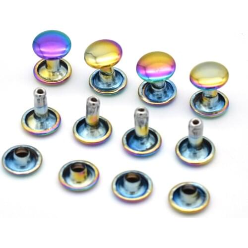 9mm Rainbow Metal Double Cap Rivets Round Rapid Button Studs For Purse Bag Handbag Shoes Belt Leather Craft 20/50Sets