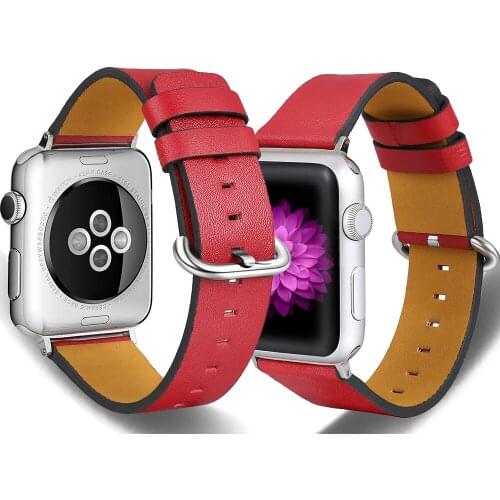 For Iwatch Leather Band Strap series 6 SE 5 4 3 2 1 38mm 40mm Red Brow Leather strap for iwatch 44mm 42mm Bracelet