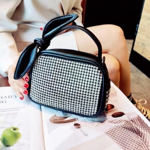 Diamond Fancy Frills Mini Bags for Women Shoulder Bolso Microfiber Synthetic Leather Purse Bow Luxury Messenger Handbag Tote