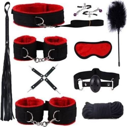 Sexy Leather Bondage Restraints handcuffs collar wrist ankle cuffs for Fetish erotic adult games couple bdsm Restraints Sex toys
